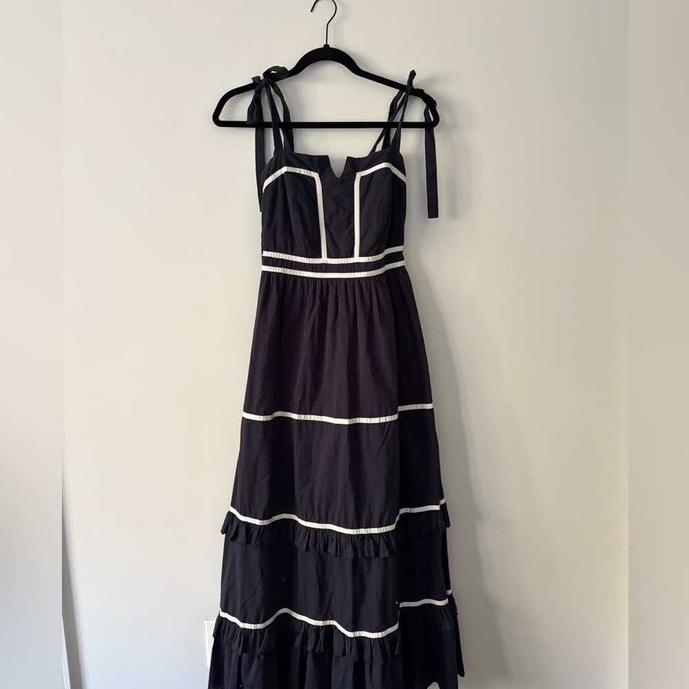 Chakeris Navy Ella Maxi Dress with White Trim - Sleeveless Tie-Strap